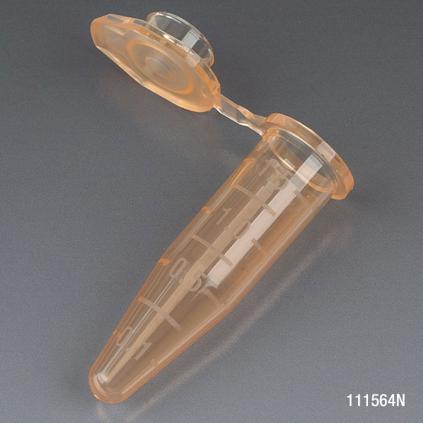 Globe Scientific Microcentrifuge Tube, 1.5mL, PP, Attached Snap Cap, Graduated, Orange, Certified: Rnase, Dnase and Pyrogen Free, 500/Stand Up Zip Lock Bag Image